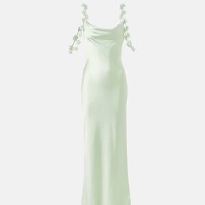 SELF-PORTRAIT Floral-appliqué satin gown Light Green (SOLD OUT)